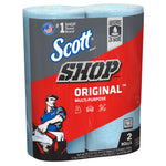Two-roll Scott Shop Original multi-purpose towel pack showing blue towels and branded wrap