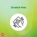 Green gradient graphic panel with text 'Scratch Free' and an icon of a hand wiping a surface, Comet logo in corner