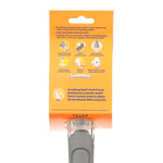 Back of the Dish Daddy packaging with printed instructions and icons, attached to the gray wand against a white background.
