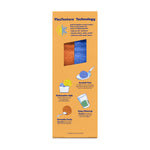 Side panel of Scrub Daddy box highlighting FlexTexture technology, dishwasher-safe and scratch-free icons with sponge window.