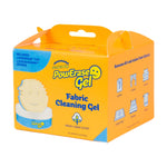 Angled shot of Scrub Daddy PowErase Gel orange packaging showing branding, product illustration and icons for fabric uses