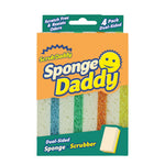 Packaged Scrub Daddy Sponge Daddy sponges in orange and green branded retail box showing sponge edges