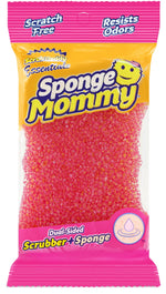 Packaged Scrub Daddy Essentials Sponge Mommy in clear pink and yellow retail pouch