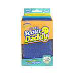Front-packaging of Scrub Daddy Steel Scour Daddy heavy-duty scouring pad showing branding and blue pad