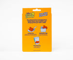 Back of Scrub Daddy yellow retail box with icons and usage instructions for the Texas-shaped scrubber