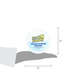 Graphic showing the Scrub Daddy cleanser tub on a hand silhouette with 4" size indicators