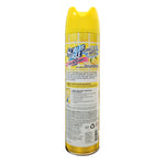 Rear view of a tall yellow Scrub Free bathroom cleaner aerosol can showing ingredient and usage text