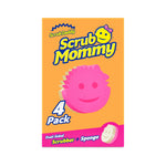 Bright orange Scrub Mommy 4-pack retail box with pink scrubby face illustration on a clean white background
