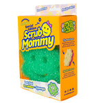 Orange Scrub Mommy retail box featuring a green Power Flower scrubber visible through the front window and product graphics