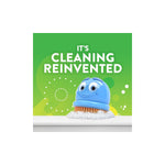 Square Scrubbing Bubbles brand graphic with mascot brush and text "It's cleaning reinvented" on green background