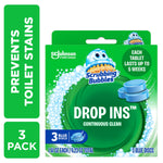 Front-facing Scrubbing Bubbles Drop Ins green retail box showing brand logo and blue tablet illustration