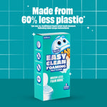 Box-style Scrubbing Bubbles Easy Clean Foaming package displayed against tiled teal background with sustainability claim text