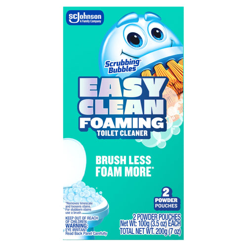 Front of Scrubbing Bubbles Easy Clean Foaming Toilet Cleaner box with large product name and bubbly mascot