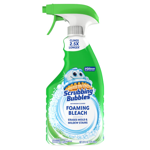 Isolated Scrubbing Bubbles Foaming Bleach spray bottle on white background showing full front label