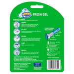 Product back card showing directions, ingredient block, illustration of dispenser and barcode on green background