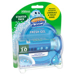 Front-angle product photo of Scrubbing Bubbles Fresh Gel retail blister pack showing dispenser and gel tube