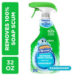 Green Scrubbing Bubbles Bathroom Grime Fighter spray bottle with rainshower label on white background