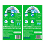 Back of two Scrubbing Bubbles refill packages showing usage instructions, caution text, environmental facts panel and barcodes.