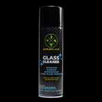 Scrubblade black aerosol glass cleaner can on black background, front label visible
