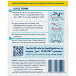Back of SEA•BOND package with directions, QR code and barcode for denture seals