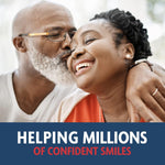 Smiling couple in a lifestyle image above text ‘helping millions of confident smiles’