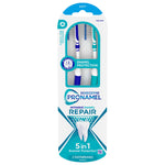 Packaged Sensodyne Pronamel toothbrush twin pack in white and teal carded blister with enamel protection branding