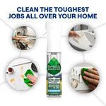 Seventh Generation Ultra Deep bottle centered with circular close-ups of cleaning household messes