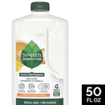 Close-up front view of a Seventh Generation refill bottle with clementine and lemongrass label and a 50 fl oz badge in corner.