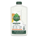 Single clear refill bottle of Seventh Generation dish liquid with green cap and clementine label art on white background.