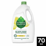 Seventh Generation dishwasher detergent gel bottle front view with lemon accent and a black 70 oz badge in corner.