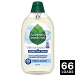 Clear bottle of Seventh Generation EasyDose Sensitive Skin ultra concentrated liquid laundry detergent with green cap and product label.