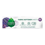 Long narrow box view of Seventh Generation fabric softener sheets with lavender graphic and 80 sheets badge