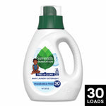 Seventh Generation Free & Clear baby laundry detergent bottle with green cap and 30 loads badge on white background