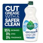 Seventh Generation Free & Clear dish liquid bottle beside graphic stating 95% biobased and 0% dyes/fragrance