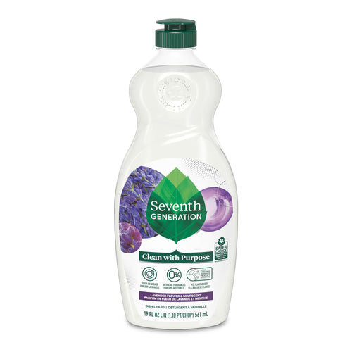 Isolated Seventh Generation Lavender Flower & Mint dish liquid bottle on white background showing label artwork and green flip-top cap.