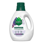 Seventh Generation white plastic bottle of lavender fabric softener with green cap and front product label