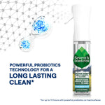 Product shot of Seventh Generation Ultra Deep bottle beside stylized probiotic molecular graphic