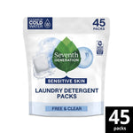Seventh Generation Sensitive Skin Free & Clear laundry detergent packs pouch with leaf logo and visible detergent pod image