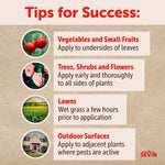 Tips for success graphic listing application guidance for vegetables, trees, lawns and outdoor surfaces with round photos.