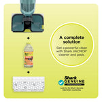 Graphic showing a Shark VACMOP head, a bottle of Shark VACMOP cleaner and a replacement pad with text 'A complete solution'