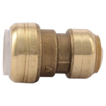 Side view of a SharkBite brass repair coupling with textured body and smooth end caps