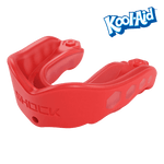 Red Shock Doctor youth gel mouthguard shown on white background with a small Kool‑Aid logo visible beside the guard.