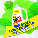 Shout value refill bottle over green watercolor background with banner “50X MORE CONCENTRATED”