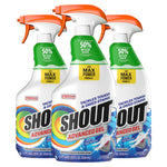 Three Shout Advanced Gel spray bottles with orange triggers grouped on white background.