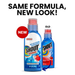 Graphic showing new Shout Advanced bottle alongside the older bottle with headline “Same formula, new look!” and a red NEW badge