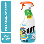 Shout Free spray bottle on white background showing label and orange trigger, product branding visible