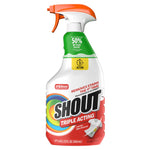 Single Shout Triple-Acting stain remover spray bottle with orange trigger and colorful logo