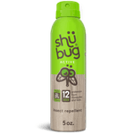 Tall green Shubug Active aerosol can with wood-textured label and '12 hour' insect repellent text