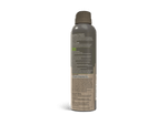 Rear view of a Shübug aerosol can showing small printed directions, warnings and a wood-textured lower label on a white background.