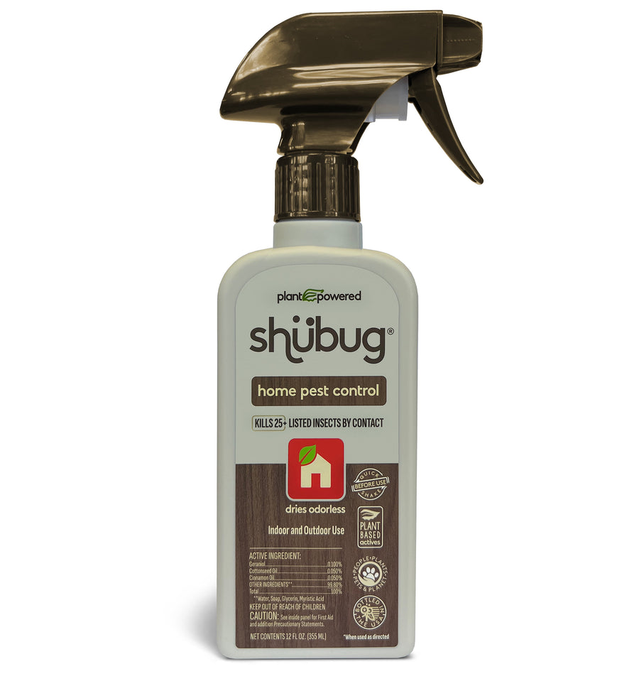 Shubug home pest control spray bottle with trigger, front label and branding visible on a white background.